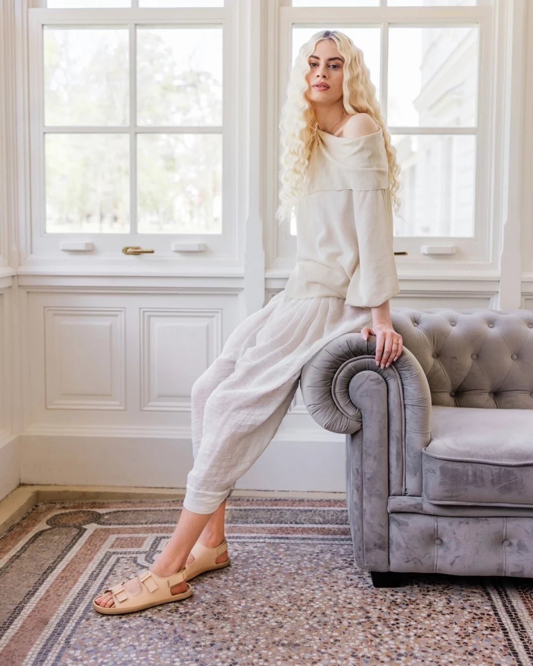 Shapen Dazzle Beige - Sandalias barefoot de hebillas