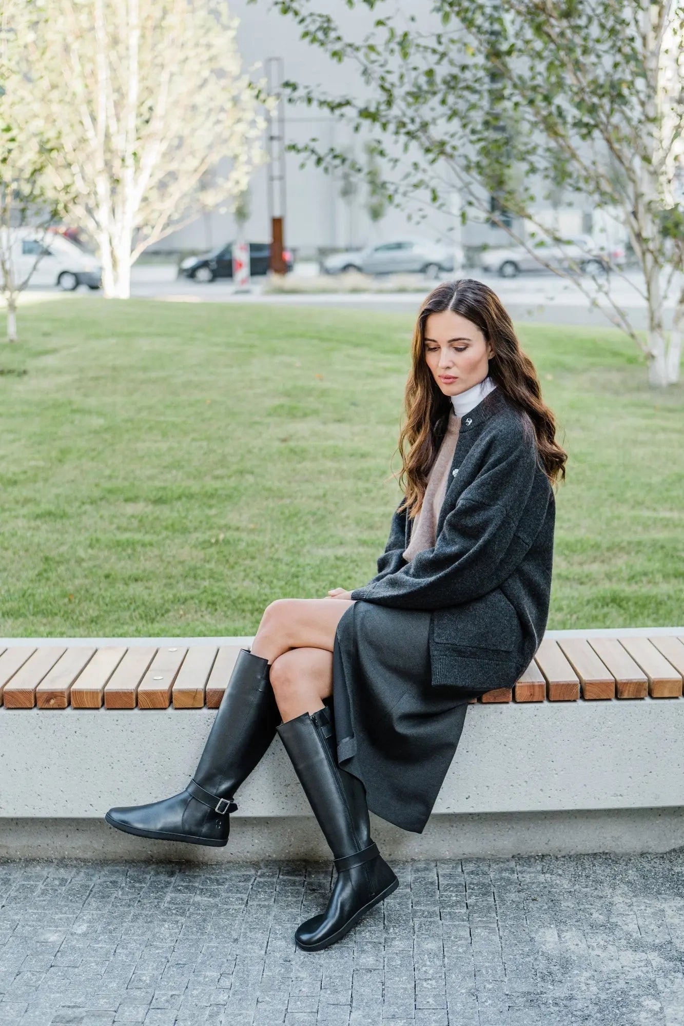 Shapen - Glam Knee Black Leather - Botas altas barefoot
