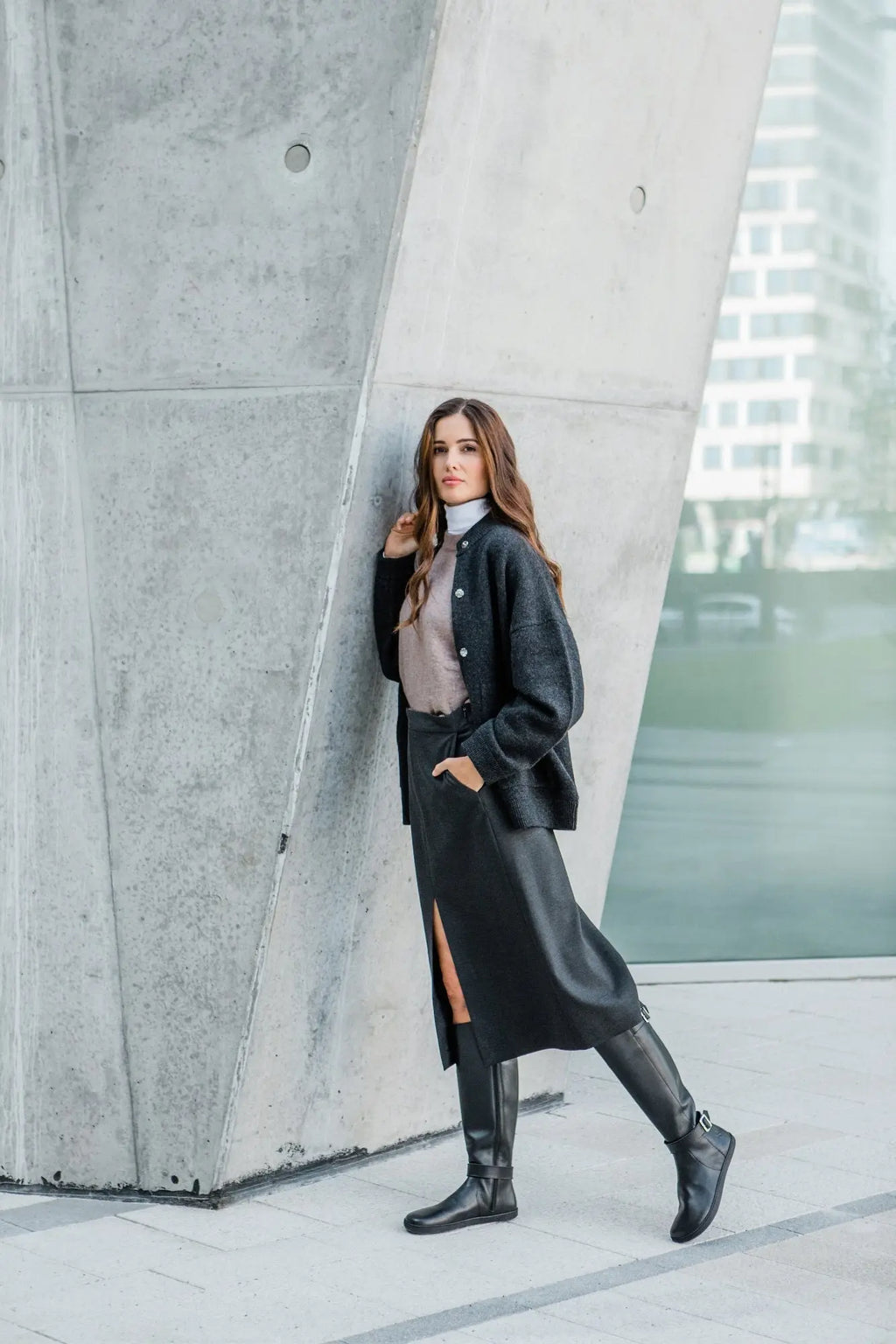 Shapen - Glam Knee Black Leather - Botas altas barefoot