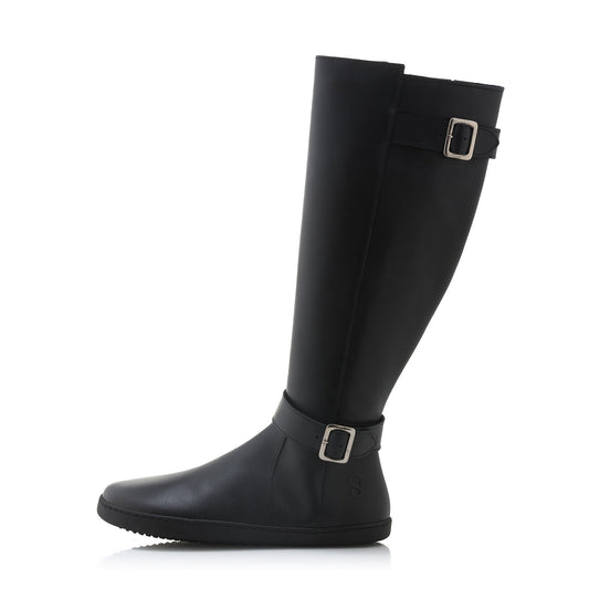 Shapen - Glam Knee Black Leather Vegan - Botas altas barefoot - Cacles Barefoot