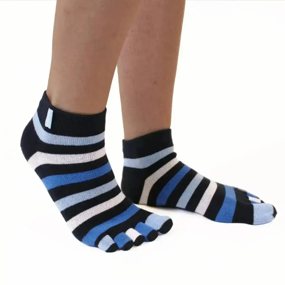 TOETOE - chaussettes courtes à doigts - tailles 35-46 / Denim rayé