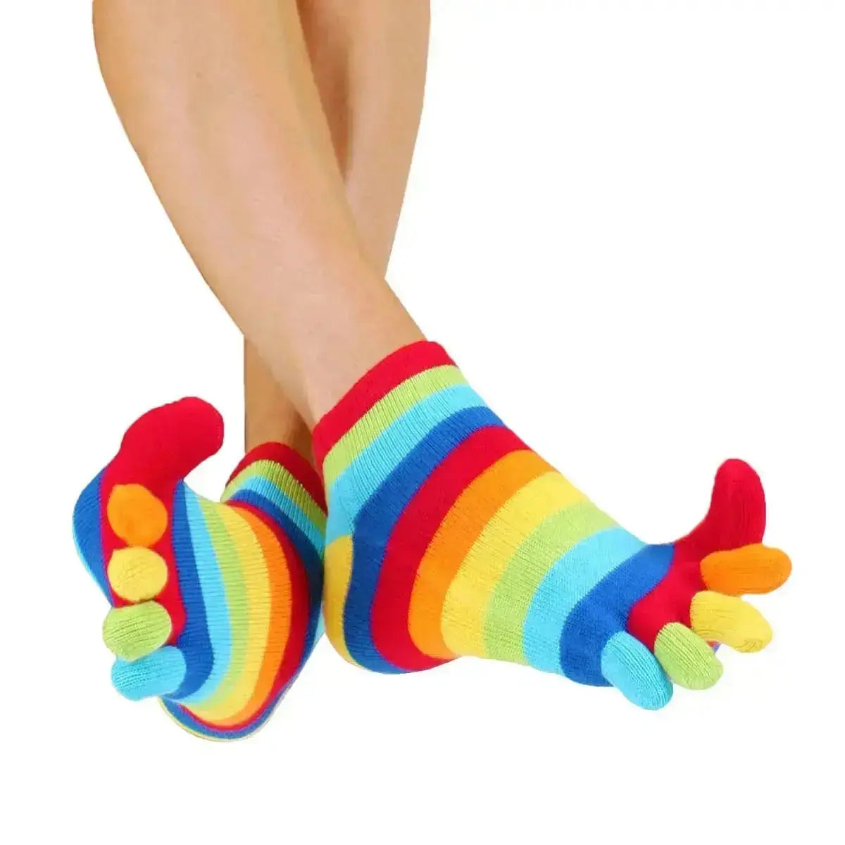 TOETOE - chaussettes courtes à doigts - tailles 35-46 / Arc-en-ciel rayé