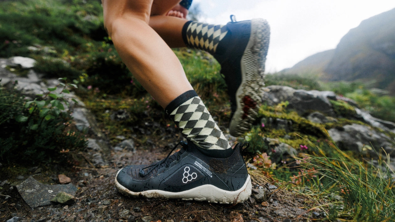 VIVOBAREFOOT - Primus Trail Knit FG Obsidian/Sandstone - Deportivas minimalistas para trail/entrenamiento/uso diario