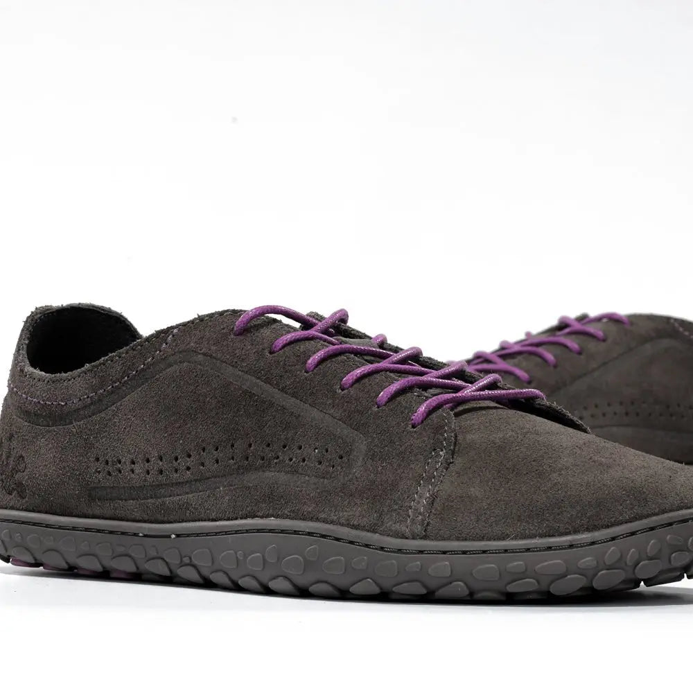 WAALS - Nomad Lady Oil Suede Grey/Purple - Zapato barefoot artesano de piel de serraje