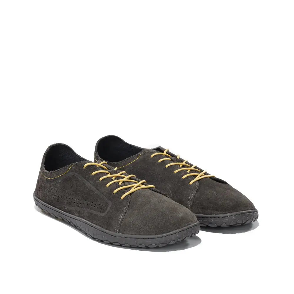 WAALS - Nomad Men Oil Suede Leather Grey/Yellow- Zapato barefoot artesano de piel de serraje