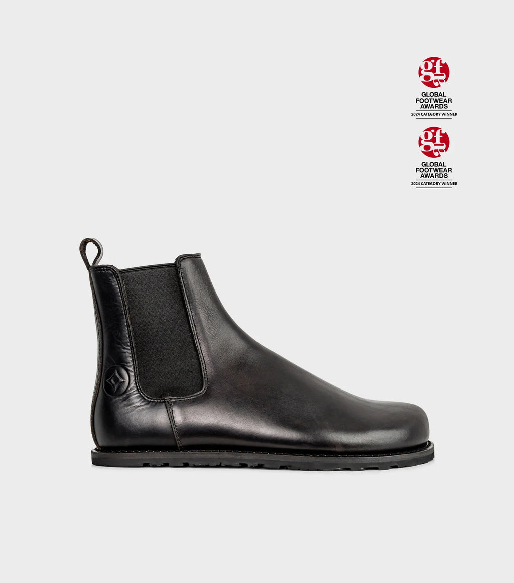 Gaucho Ninja Campo Goodyear Welted X-Wide Black - Botines Chelsea barefoot unisex de fabricación artesanal premium negros