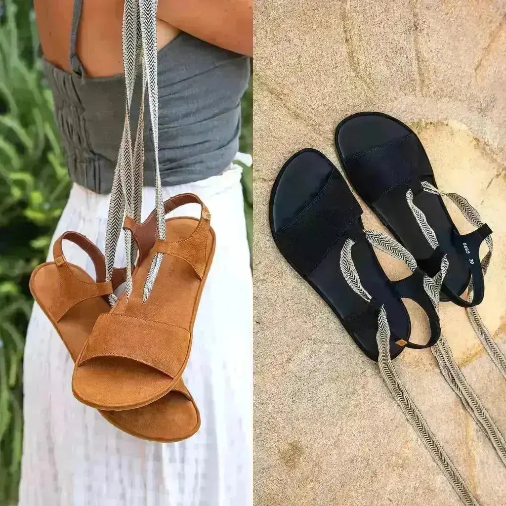 El Naturalista - Satya Cuero - Sandalias barefoot de cordones marrones para mujer