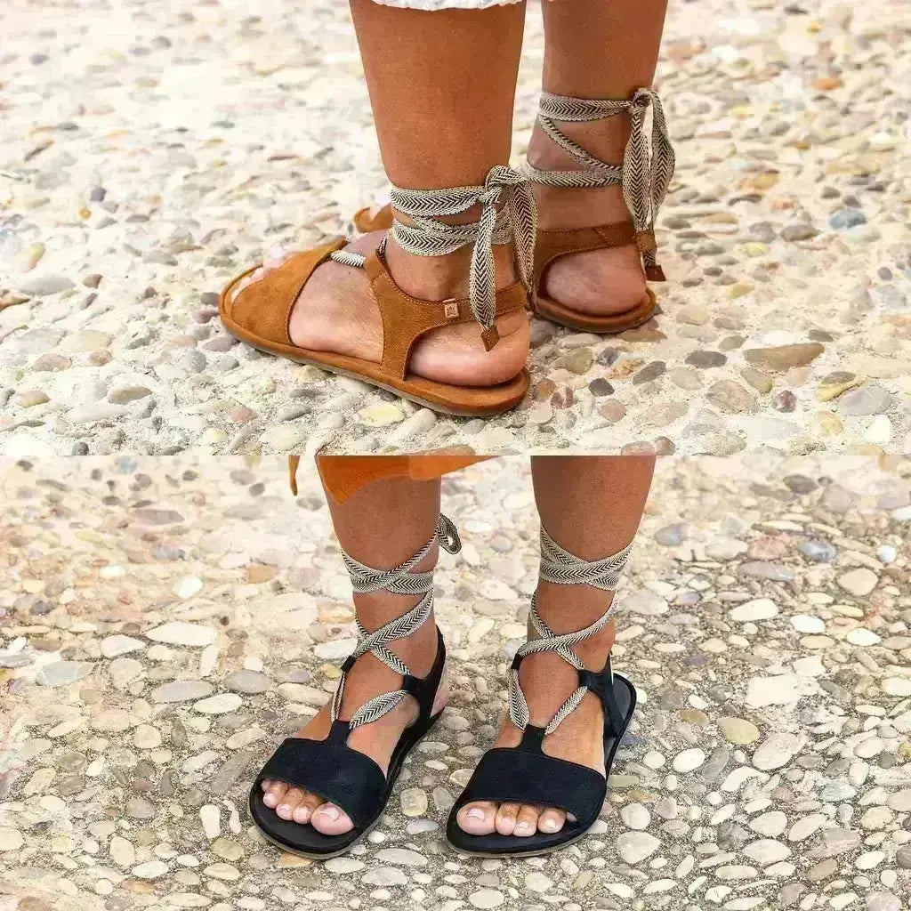 El Naturalista - Satya Cuero - Sandalias barefoot de cordones marrones para mujer