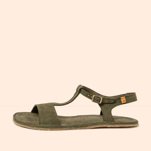 El Naturalista - Satya Kaki - Sandalias barefoot de nobuck verdes para mujer