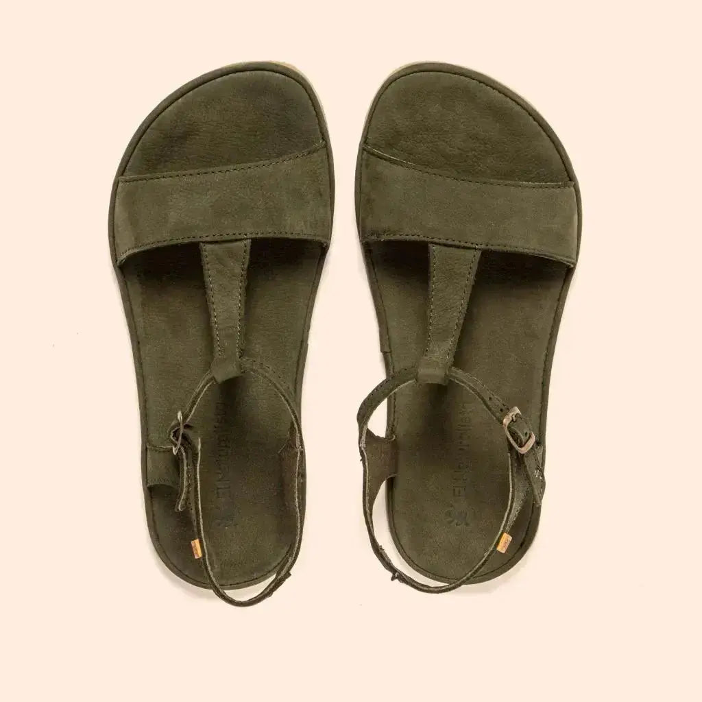 El Naturalista - Satya Kaki - Sandales barefoot en nubuck vert pour femme - El Naturalista - Sandales Barefoot - Boutique de chaussures barefoot minimalistes et respectueuses