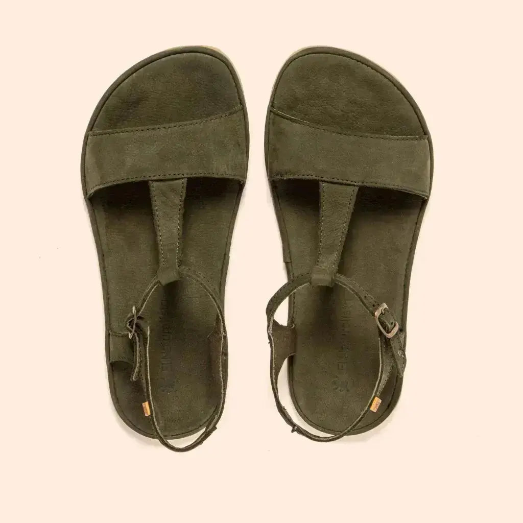 El Naturalista - Satya Kaki - Sandalias barefoot de nobuck verdes para mujer