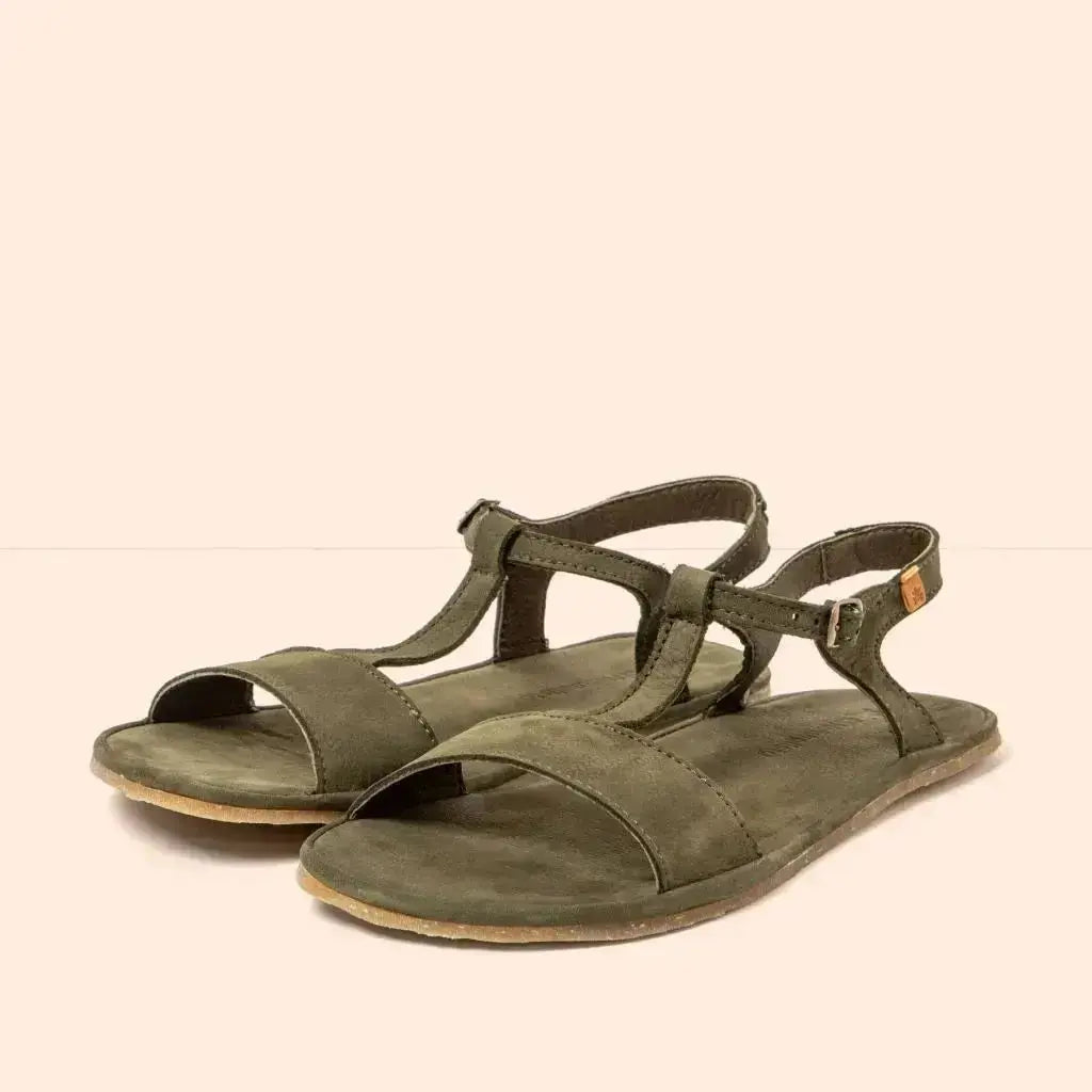 El Naturalista - Satya Kaki - Sandalias barefoot de nobuck verdes para mujer