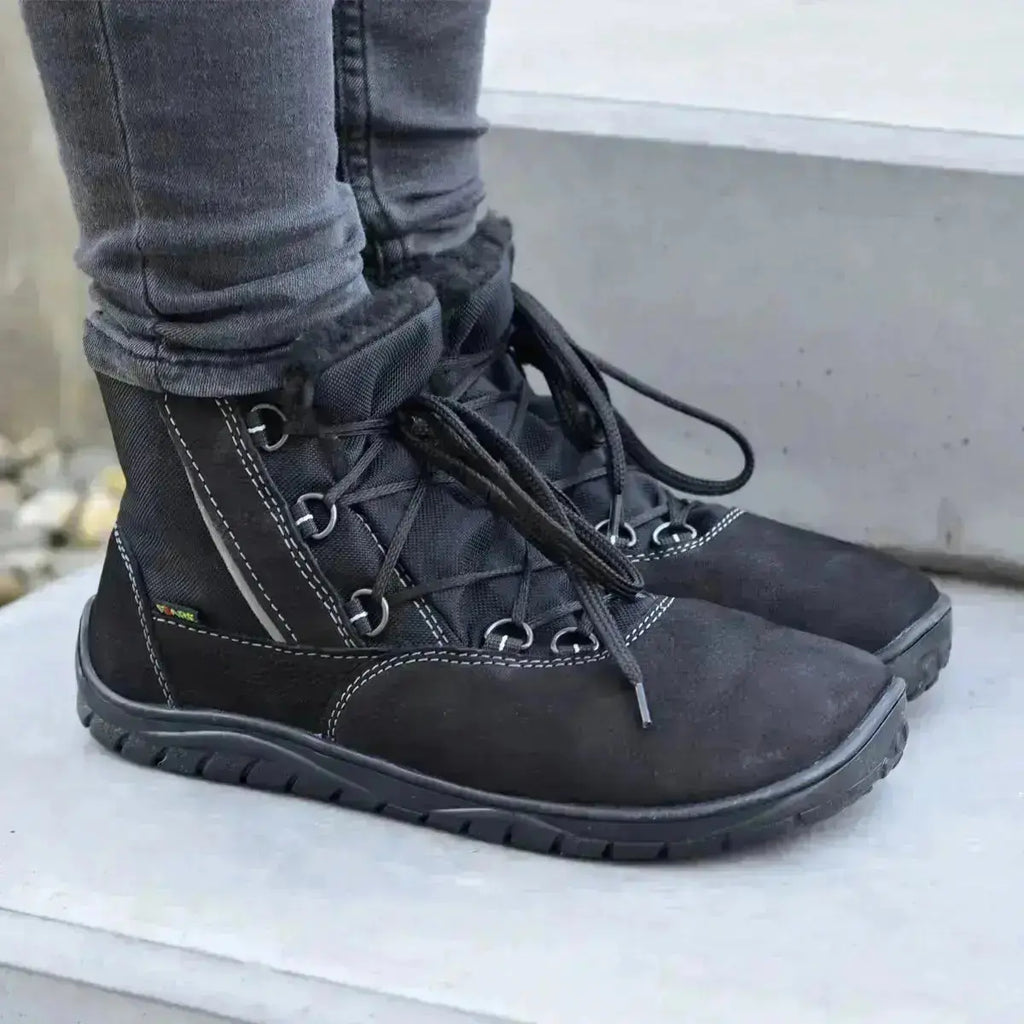 Fare Bare - Aspenky Black - Botines barefoot impermeables calientes unisex negras