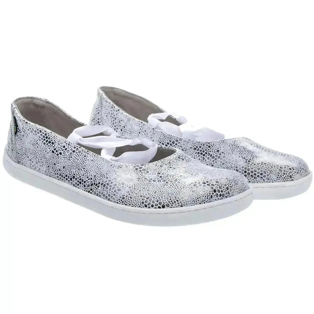 Fare Bare Ballerinas Silver White - Bailarinas barefoot de cuero para mujer plateadas