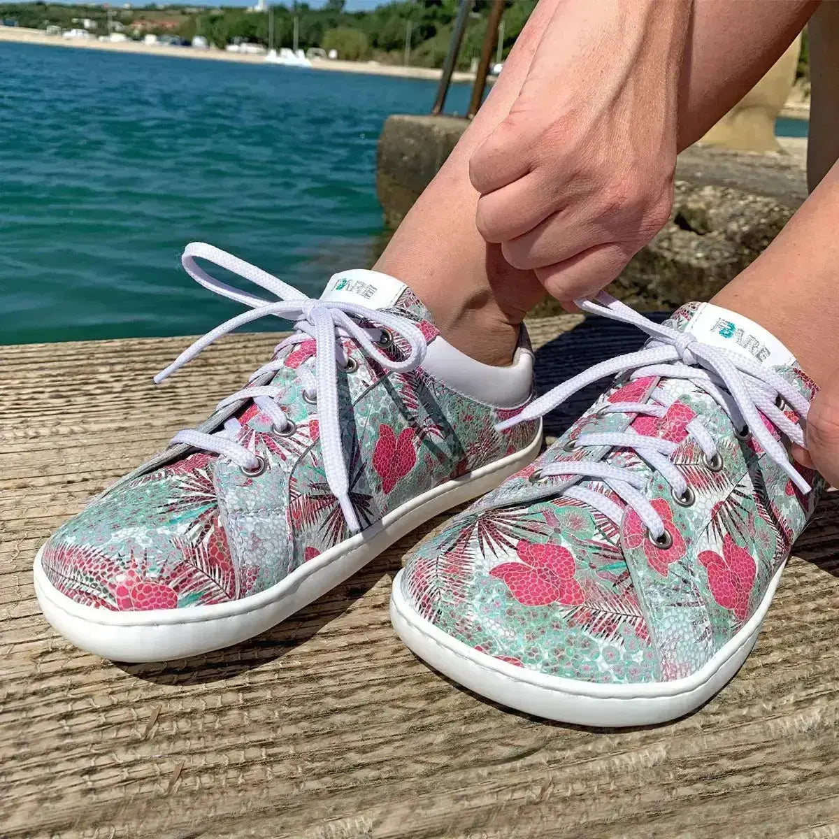 Fare Bare - Élégante fleur Azura - Chaussures barefoot en cuir
