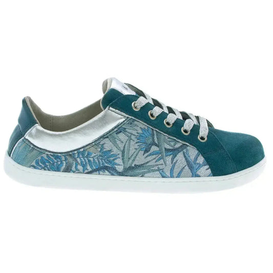 Fare Bare - Elegant Petrol Flower - Deportivas barefoot de piel