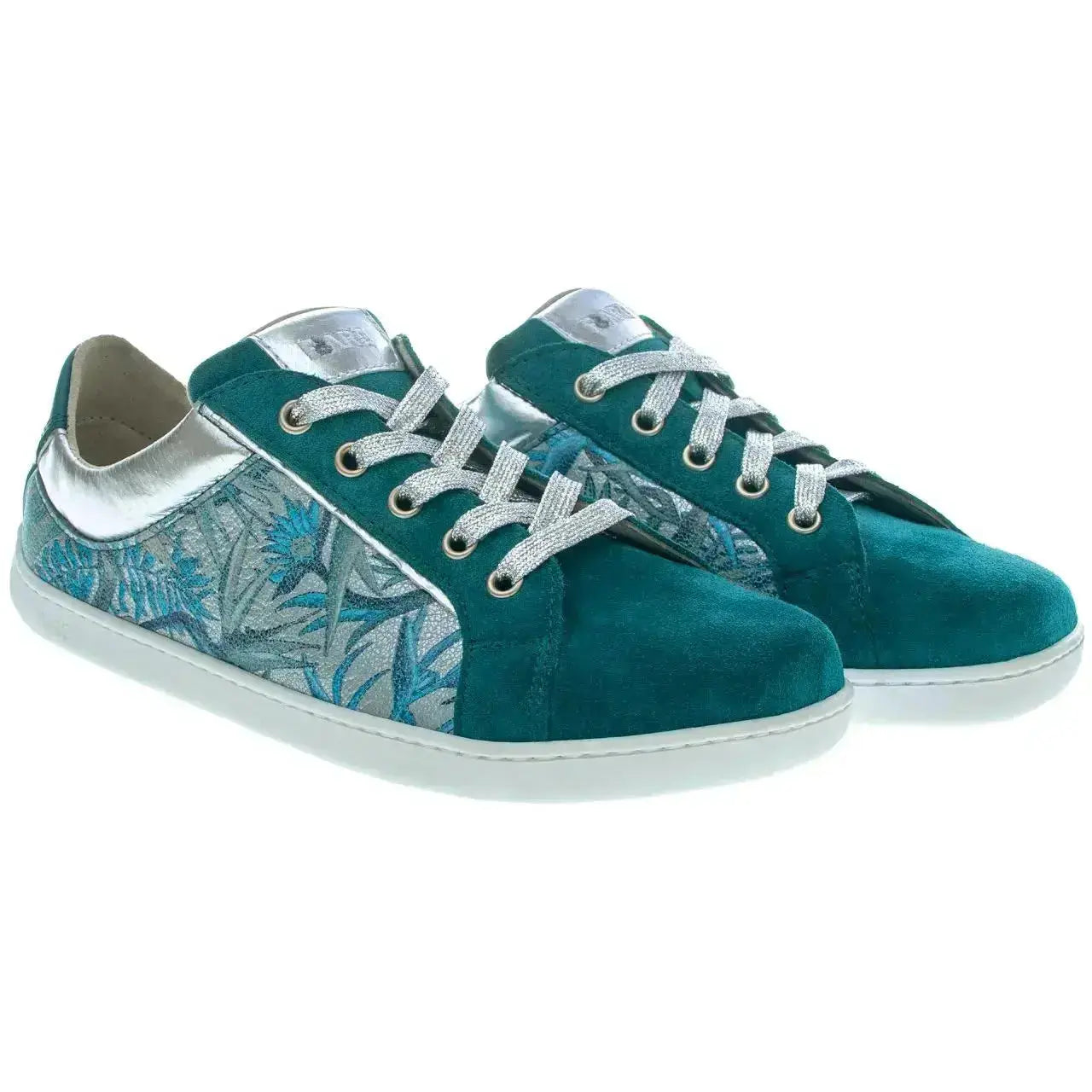 Fare Bare - Elegant Petrol Flower - Deportivas barefoot de piel