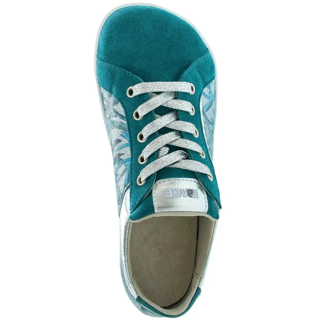 Fare Bare - Elegant Petrol Flower - Deportivas barefoot de piel