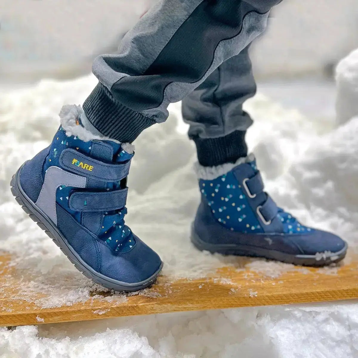 Fare Bare Kids - Frostky Winter Waterproof Blue - Bottines barefoot imperméables avec doublure hivernale