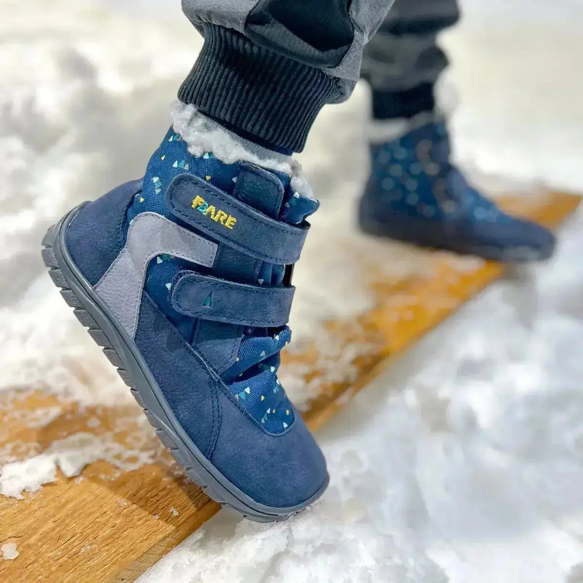Fare Bare Kids - Frostky Winter Waterproof Blue - Bottines barefoot imperméables avec doublure hivernale
