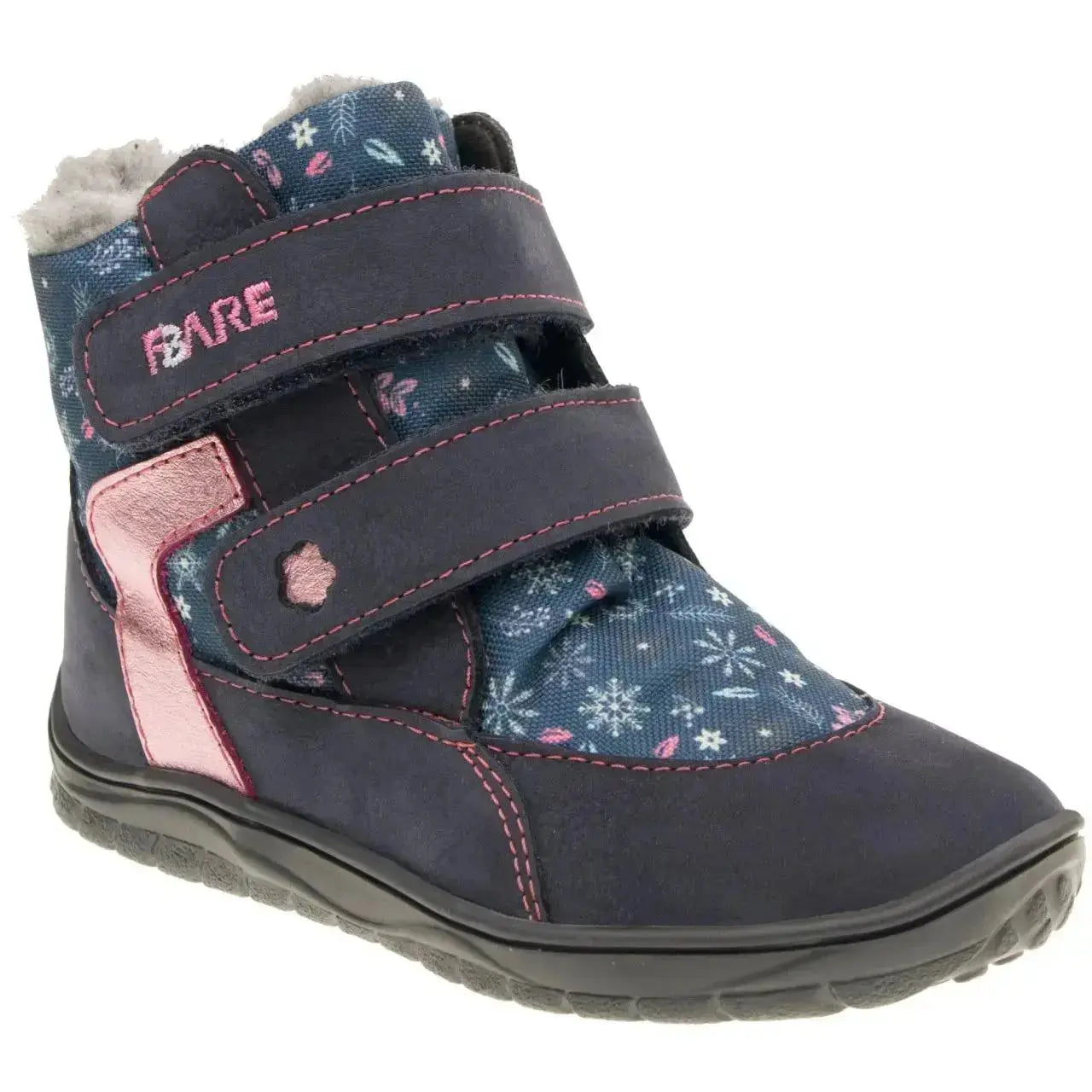 Fare Bare Kids - Frostky Hiver Imperméable Bleu/Rose - Bottines barefoot imperméables avec doublure hivernale