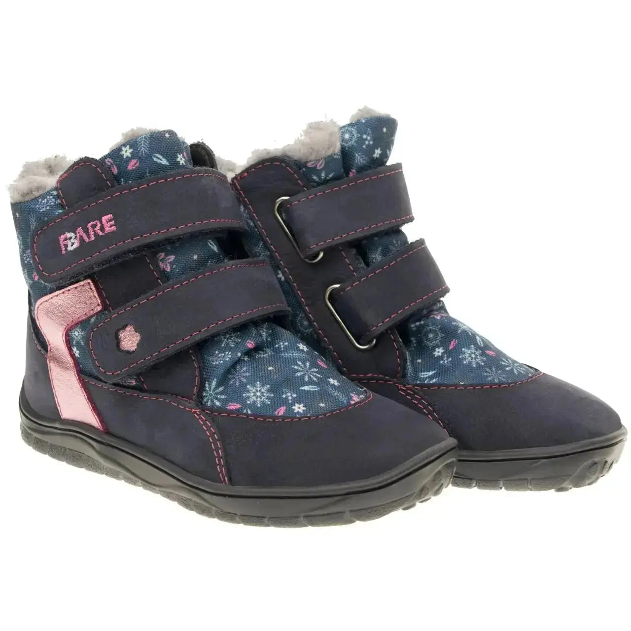 Fare Bare Kids - Frostky Hiver Imperméable Bleu/Rose - Bottines barefoot imperméables avec doublure hivernale