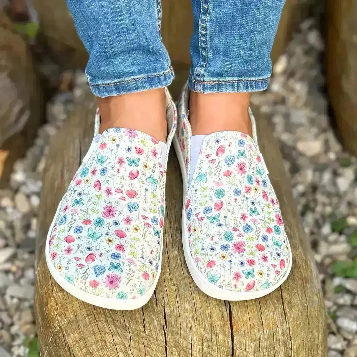 Fare Bare - Slip-On Flowers B5762452 - zapatillas sin cordones barefoot para mujer con estampado de flores