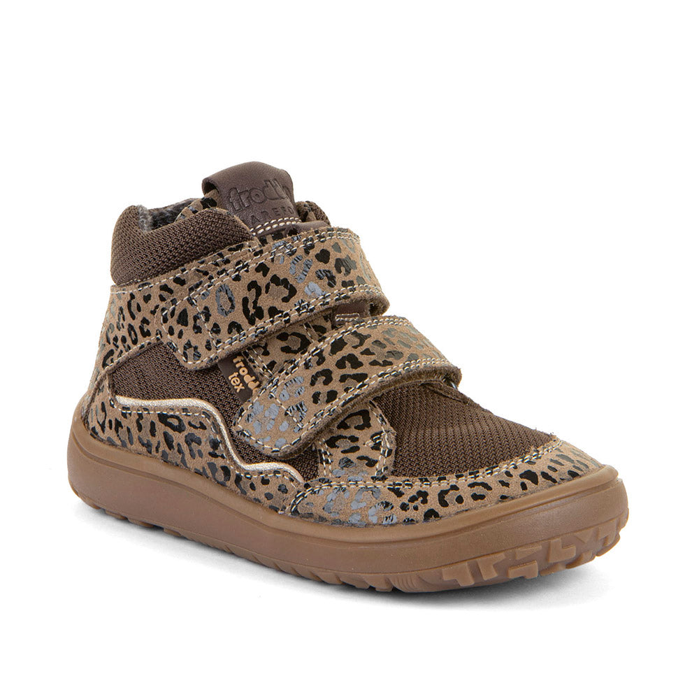 Froddo Barefoot Tex Autumn Beige+- Botines barefoot otoñales resistentes al agua marrones con estampado animal