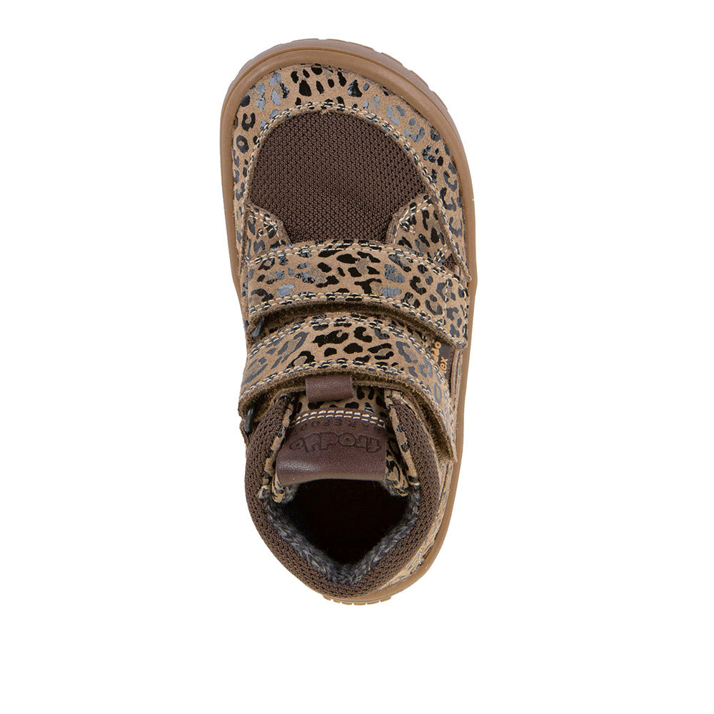 Froddo Barefoot Tex Autumn Beige+- Botines barefoot otoñales resistentes al agua marrones con estampado animal
