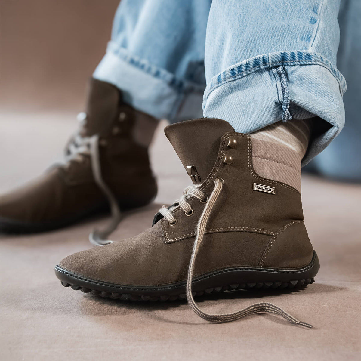 Leguano Icebare Braun - Botas barefoot calientes para senderismo y uso diario marrones