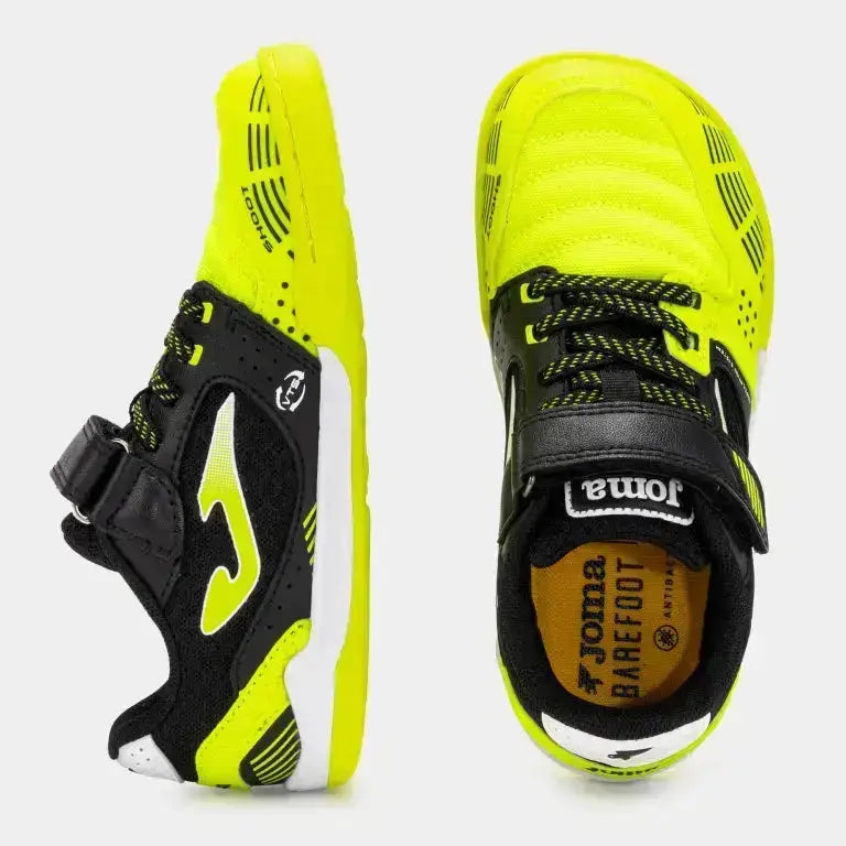 JOMA - Sala Max Kids Barefoot 2609 Amarillo Flúor Indoor - Zapatillas barefoot infantiles para fútbol sala