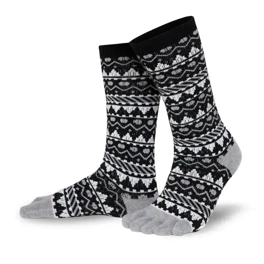 Knitido - Biwa schwarz / weiß - Calcetines Barefoot de dedos de Media Caña Nórdicos para Adultos