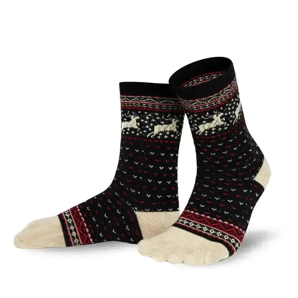 Knitido - Hossa schwarz / beige - Calcetines Barefoot de dedos de Media Caña Nórdicos para Adultos