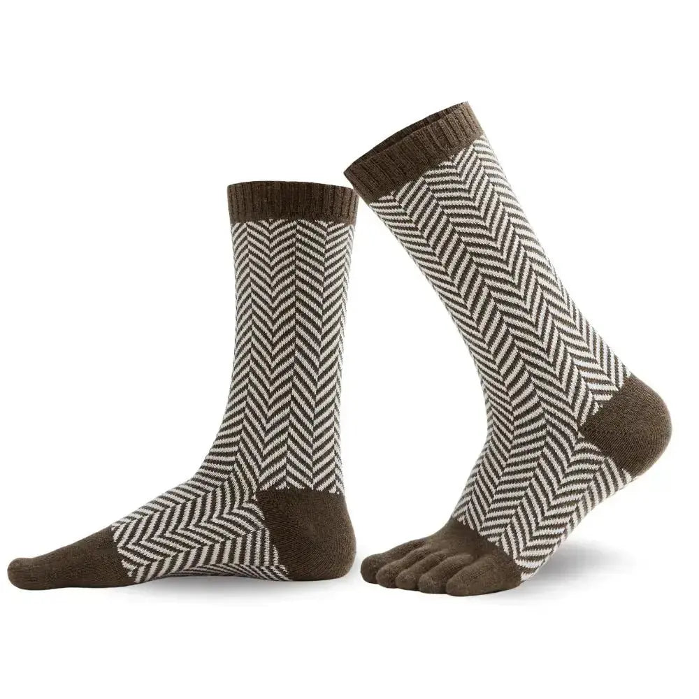 Knitido - Sill khaki / weiß - Calcetines Barefoot de dedos Media Caña Nórdicos para Adultos