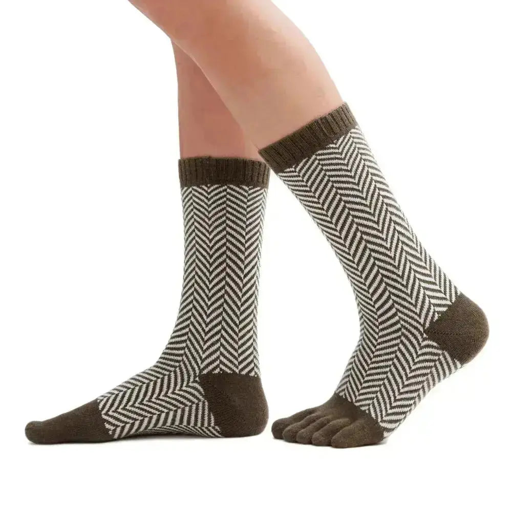 Knitido - Sill kaki / blanc - Chaussettes Nordiques Barefoot Mi-mollet