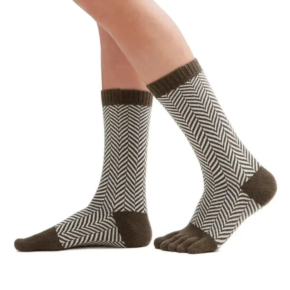 Knitido - Sill khaki / weiß - Calcetines Barefoot de dedos Media Caña Nórdicos para Adultos