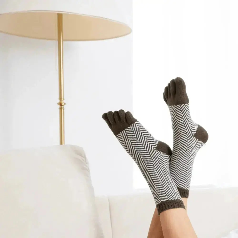 Knitido - Sill khaki / weiß - Calcetines Barefoot de dedos Media Caña Nórdicos para Adultos