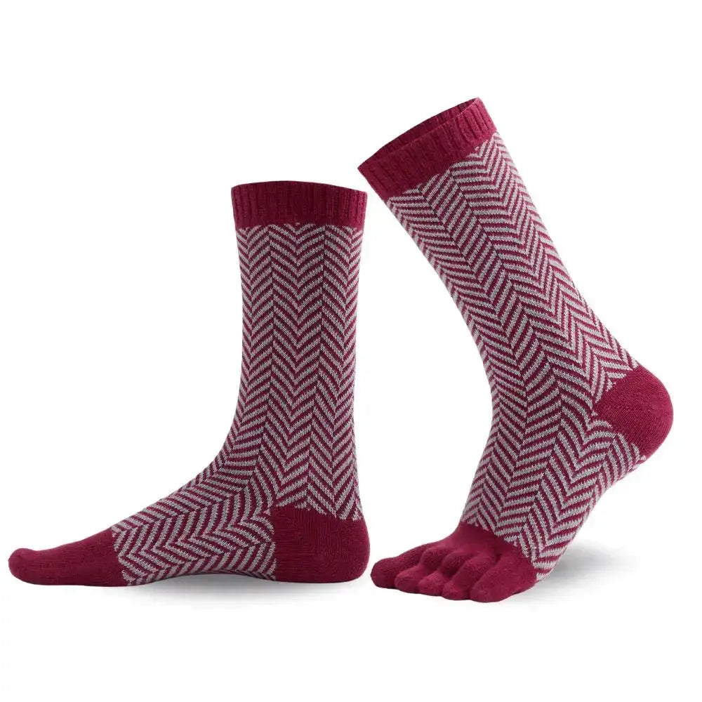 Knitido - Sill weinrot / hellgrau - Calcetines Barefoot de dedos Media Caña Nórdicos para Adultos