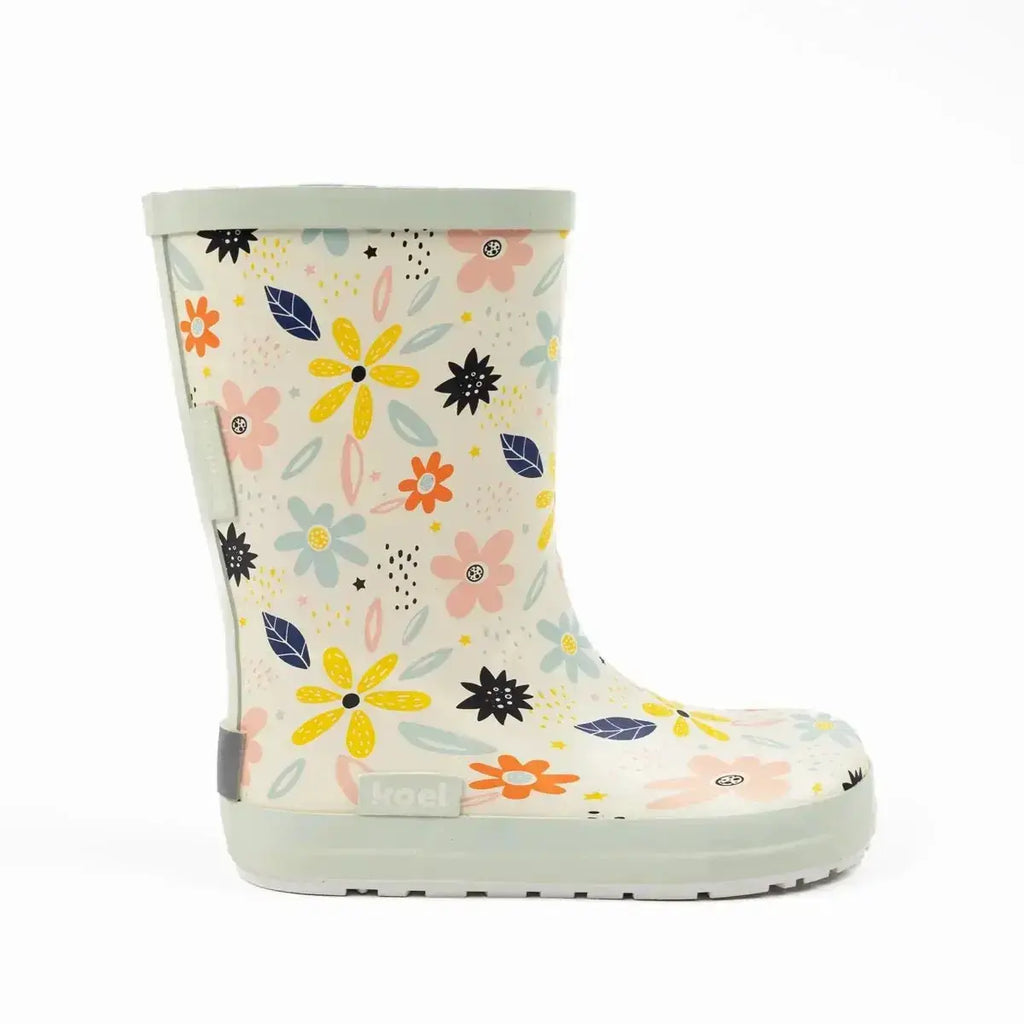 Koel4kids - Wellie White Flowers - botas de agua barefoot infantiles