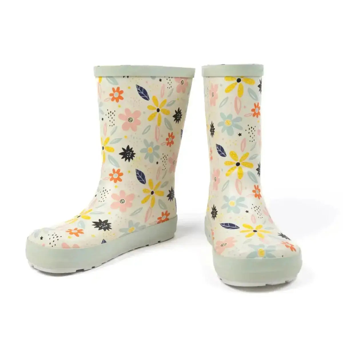 Koel4kids - Wellie White Flowers - botas de agua barefoot infantiles