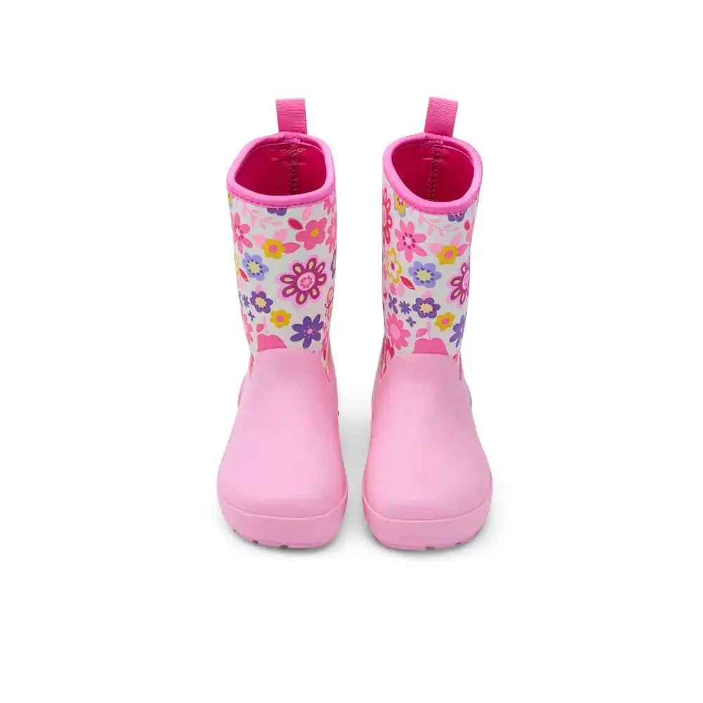 Koel4kids - Neoprene Wellie '25 Fuchsia Flowers - botas de agua barefoot infantiles con neopreno