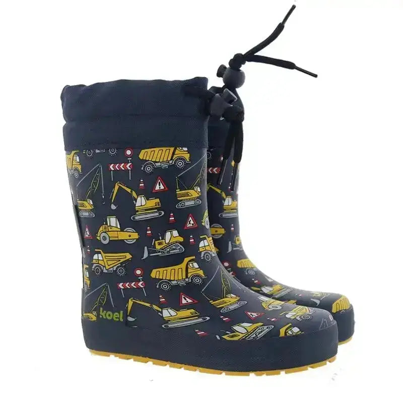 Koel4kids - Wellie Toggle Tractor Bleu - bottes de pluie barefoot à cordon ajustable et doublure en mouton