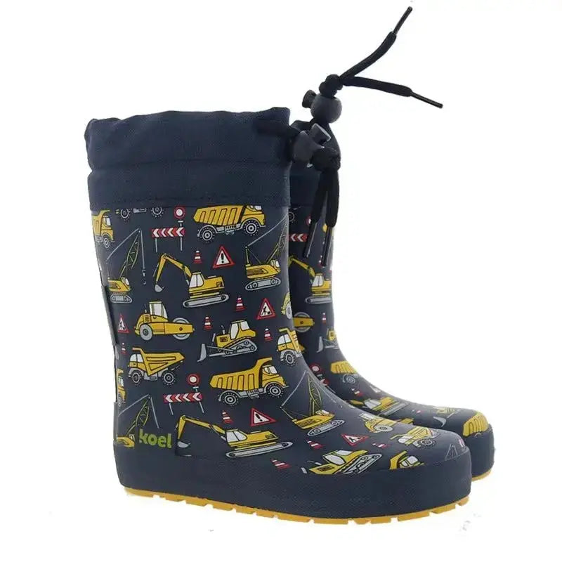 Koel4kids - Wellie Toggle Tractor Blue - botas de lluvia barefoot cordón ajustable y borreguito