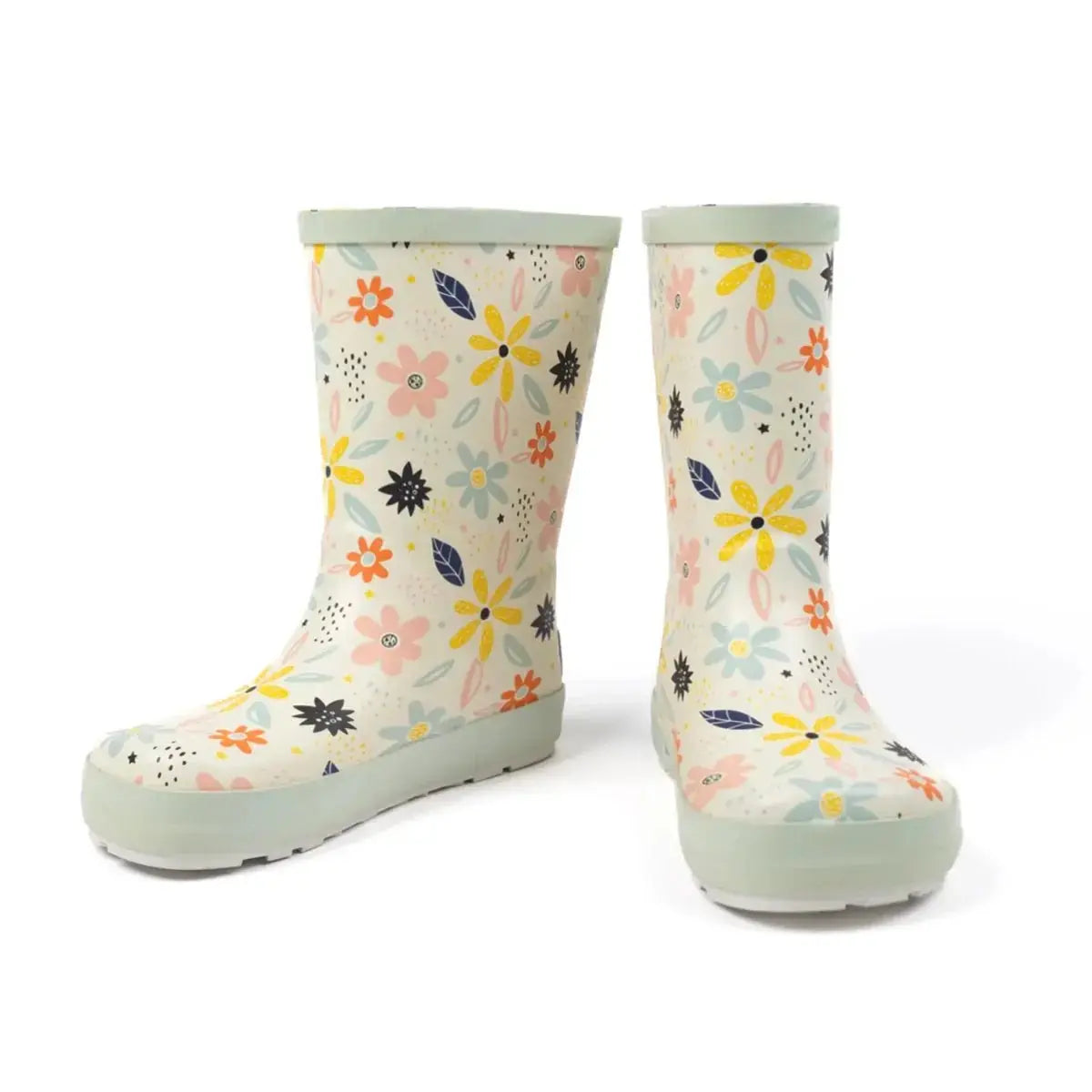 Koel4kids - Wellie White Flowers - botas de agua barefoot infantiles