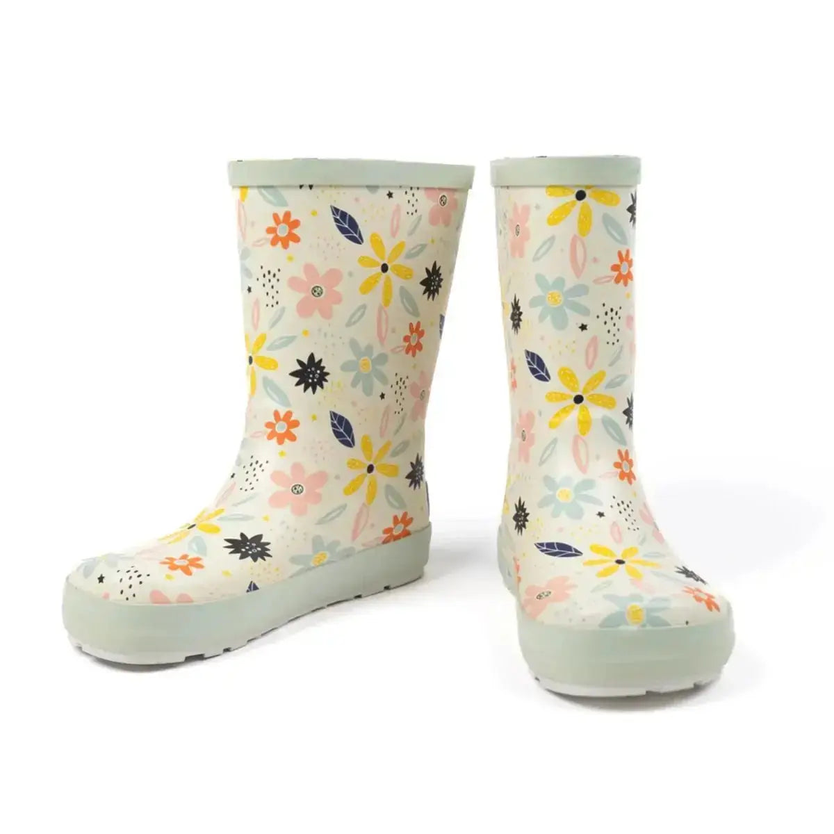 Koel4kids - Wellie White Flowers - botas de agua barefoot infantiles