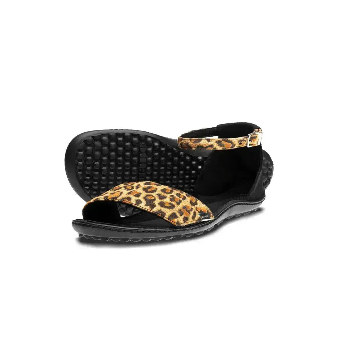 Leguano Jara Leo - Sandalias barefoot elegantes de leopardo para mujer