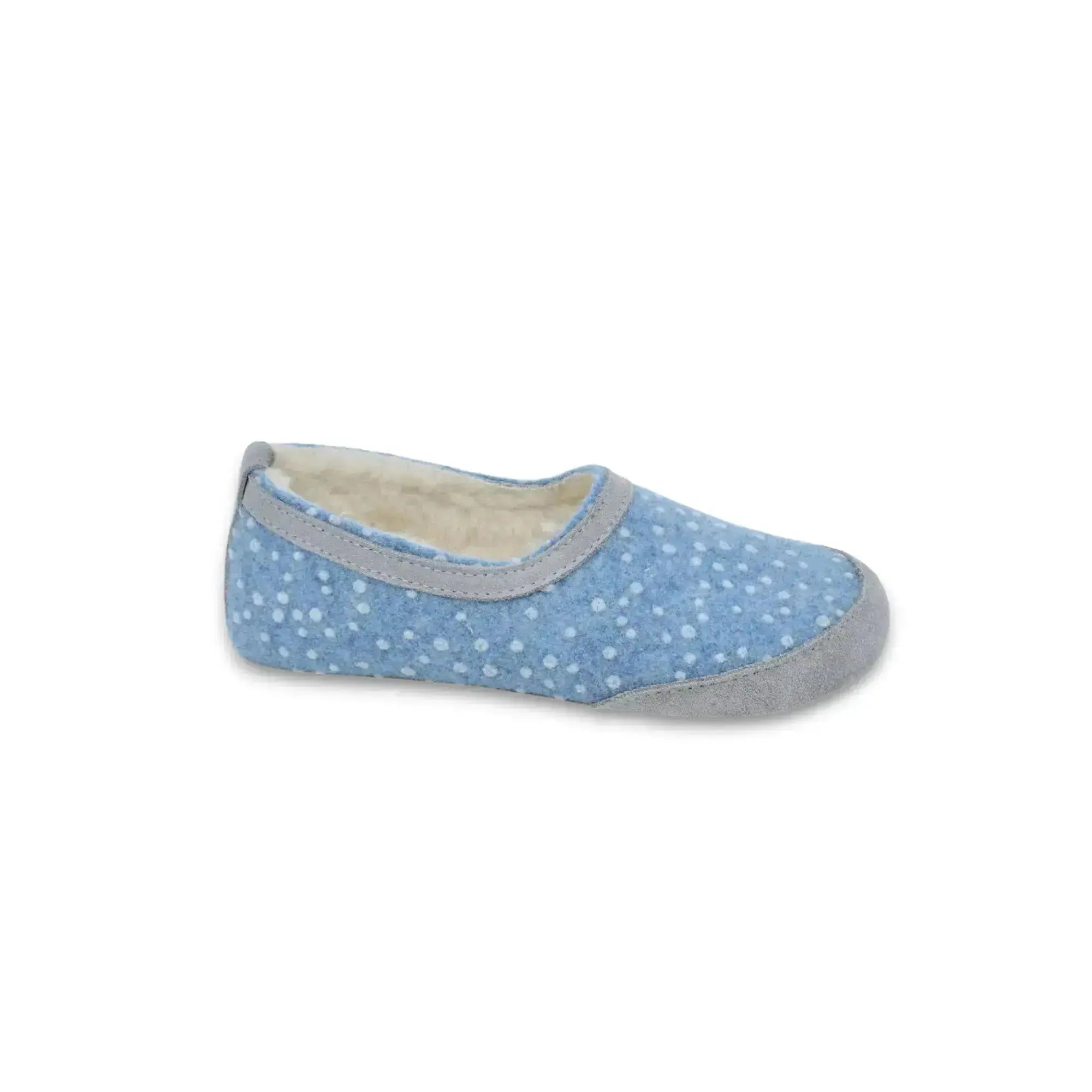 OmaKing - Mini-Suus Blue&Dots- zapatillas de casa barefoot fieltro y lana