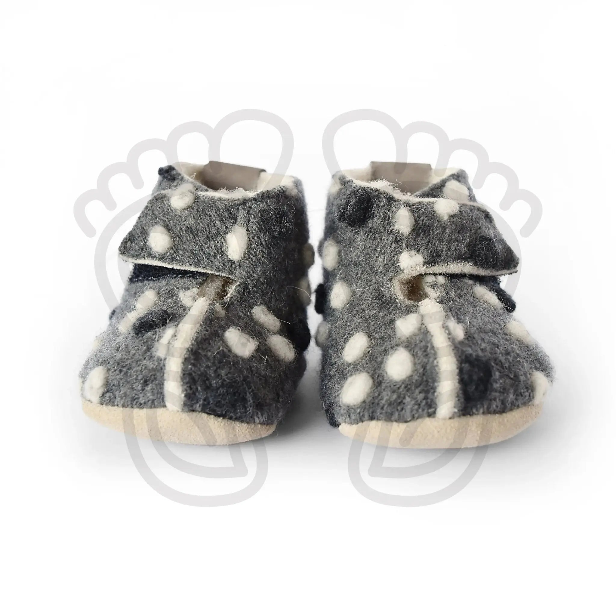 Omaking - Kaku Grey with dots - zapatillas de casa respetuosas infantiles calentitas de lana azules
