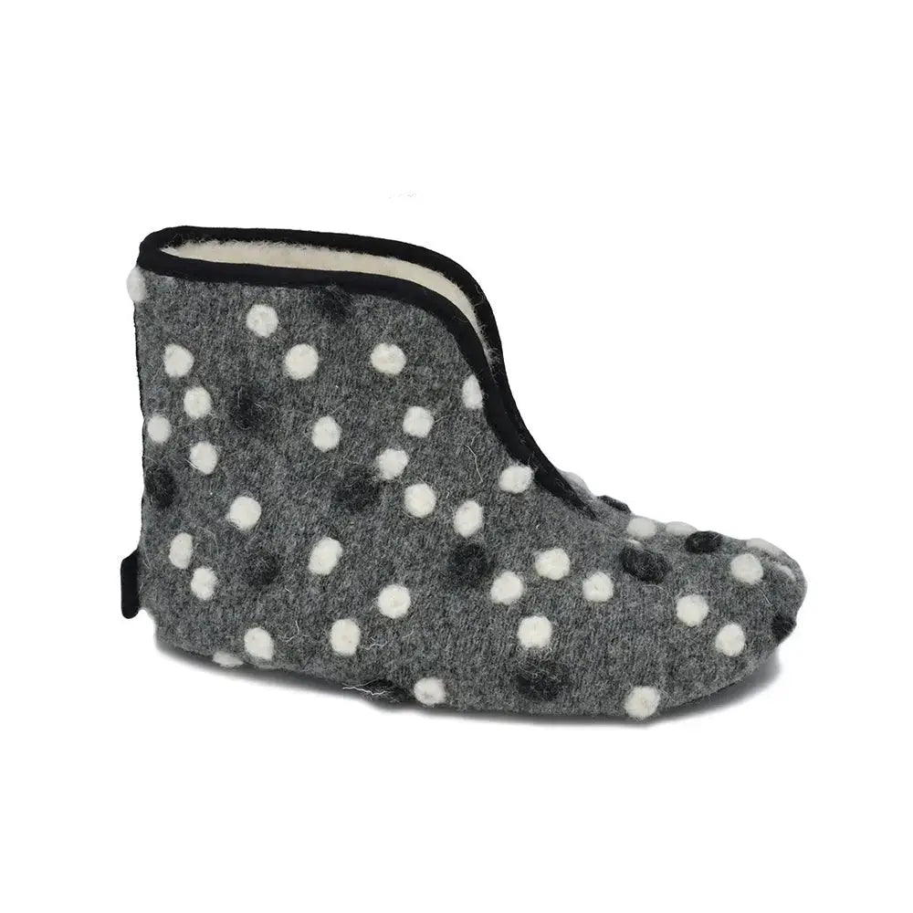 Omaking - Trolla Kids Grey Dots - zapatillas de casa barefoot de lana