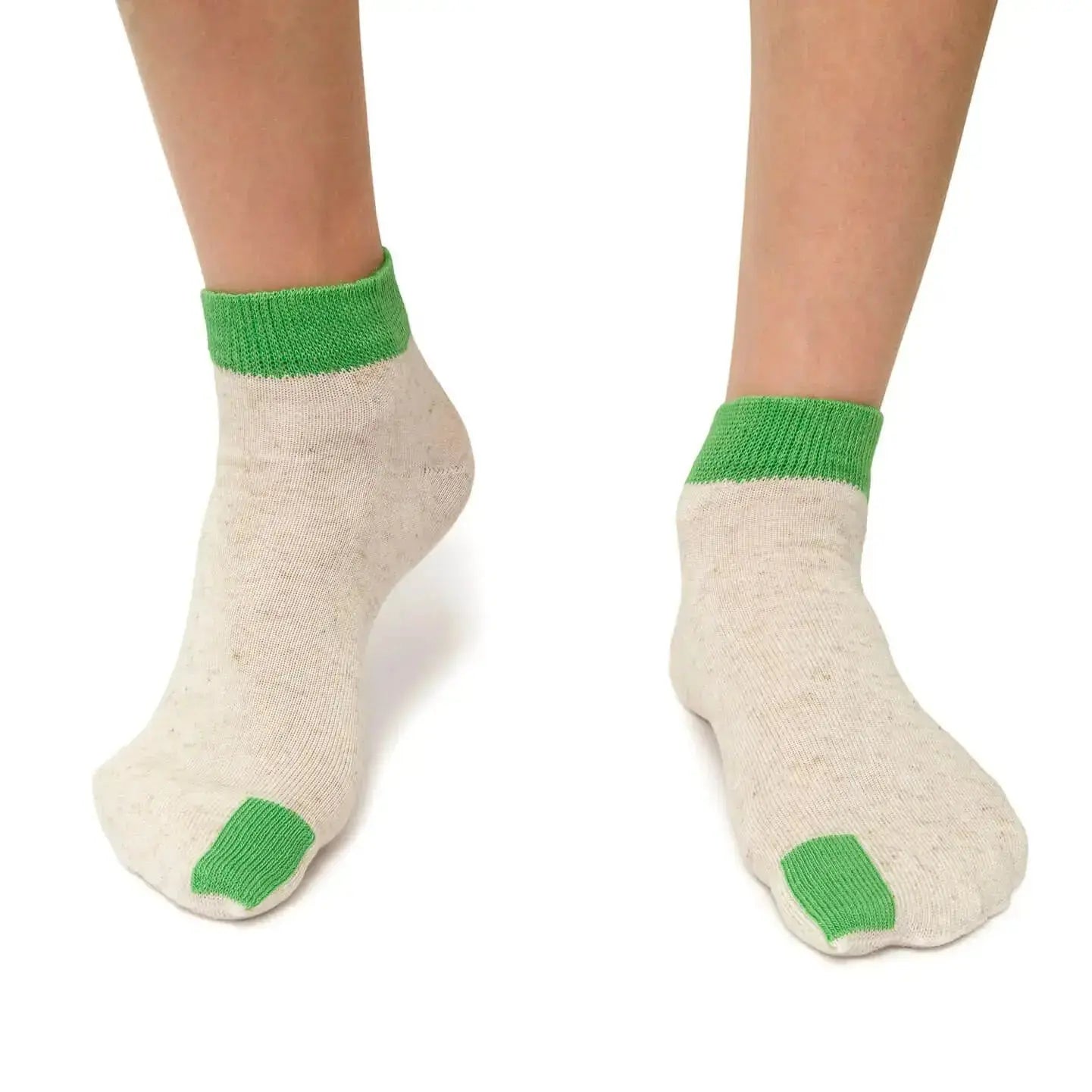 Plus12 - Sneaker Tencel y Lino Natural + Green - Calcetines respetuosos tobilleros